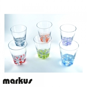 Set of 6 multicolor glasses with air bubbles