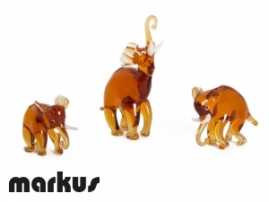 FAMILY OF GLASS ELEPHANTS AMBER COLOR