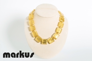 Glass necklace square beads, with gold leaf